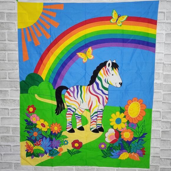 Vintage Other - Vintage VIP Cranston Screen Print Fabric - Zebra, Rainbow, Flowers, Butterflies